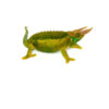 The rainbow Jackson chameleon is one of the most eye-catching chameleon morphs, displaying vivid greens, blues, and yellows across its body.